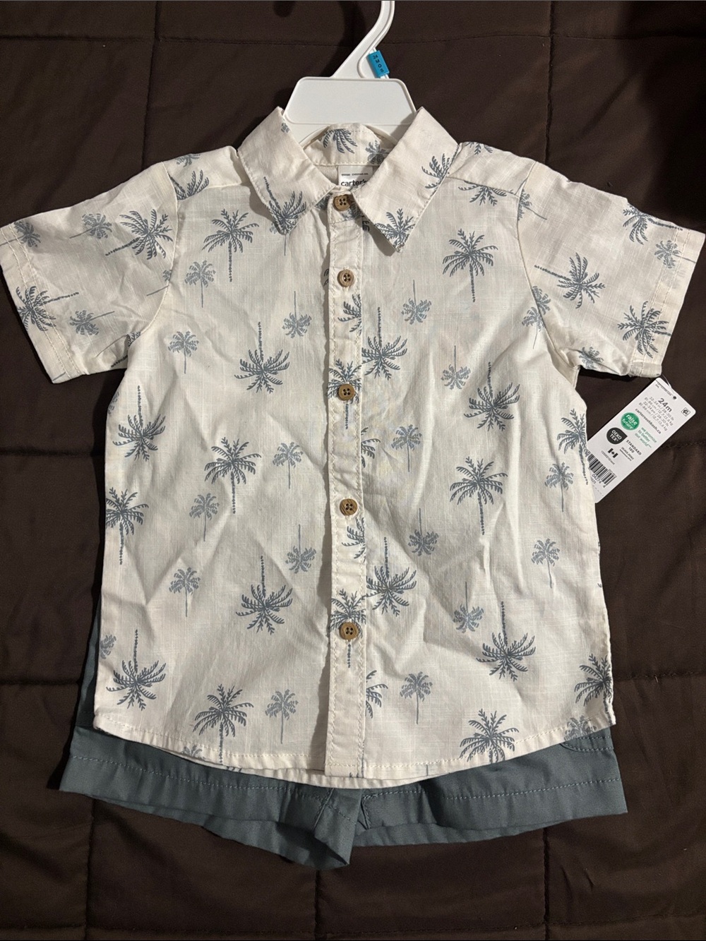 Carter's White Button-Down Shirt with Blue Palm Print